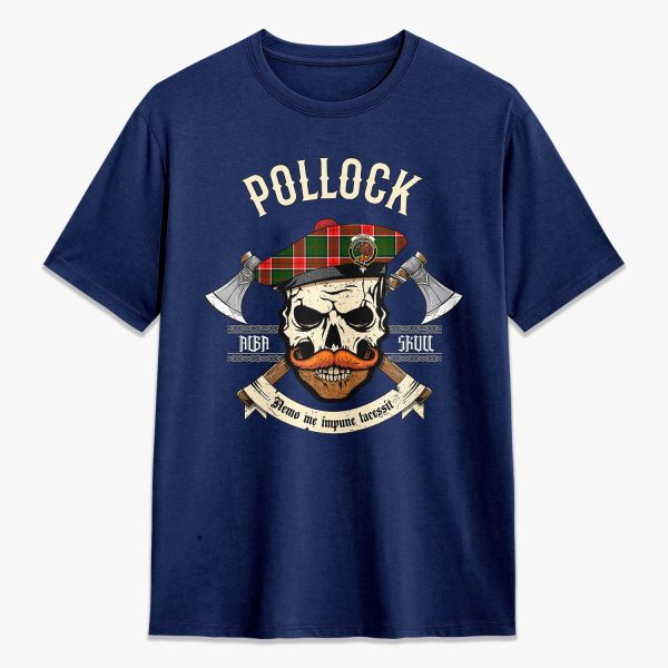 Pollock Tartan Crest 2D T-shirt - Alba Skull Style For Discount - Image 3