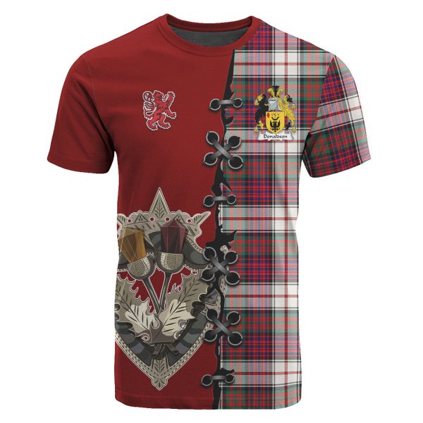 Donaldson Tartan T-shirt - Lion Rampant And Celtic Thistle Style Sale