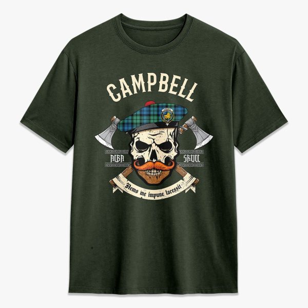 Campbell Ancient 01 Tartan Crest 2D T-shirt - Alba Skull Style For Sale - Image 5