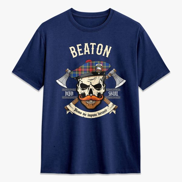 Beaton Modern Tartan Crest 2D T-shirt - Alba Skull Style Online now - Image 3