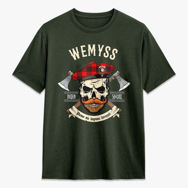 Wemyss Modern Tartan Crest 2D T-shirt - Alba Skull Style Online Sale - Image 5