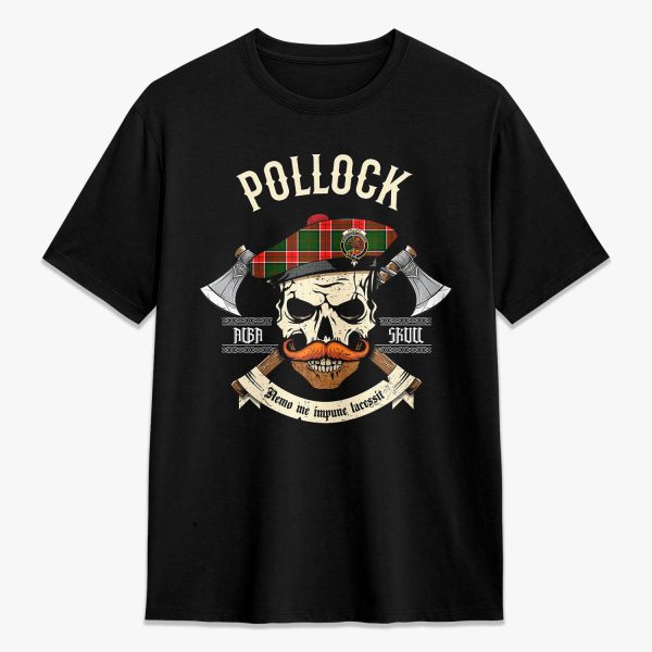 Pollock Tartan Crest 2D T-shirt - Alba Skull Style For Discount