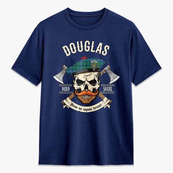 Douglas Ancient Tartan Crest 2D T-shirt - Alba Skull Style Discount - Image 3