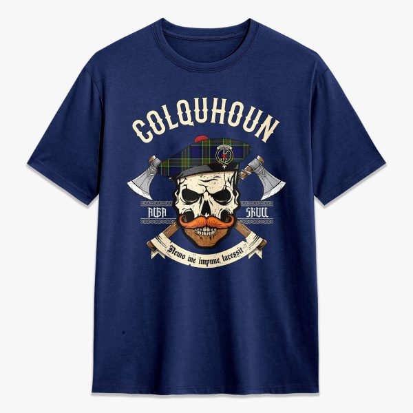 Colquhoun Modern Tartan Crest 2D T-shirt - Alba Skull Style on Sale - Image 3