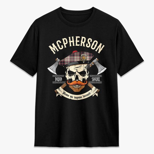 McPherson Hunting Ancient Tartan Crest 2D T-shirt - Alba Skull Style For Discount