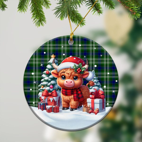 Mow Tartan Christmas Ceramic Ornament - Highland Cow Winter Style Fashion - Image 2