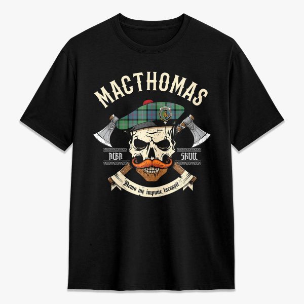 MacThomas Ancient Tartan Crest 2D T-shirt - Alba Skull Style on Sale