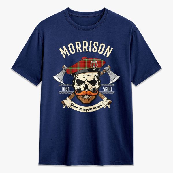 Morrison Red Modern Tartan Crest 2D T-shirt - Alba Skull Style Online now - Image 3