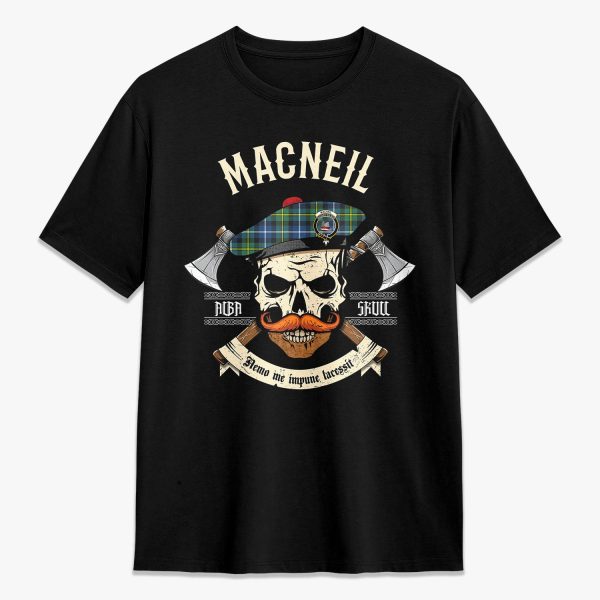 MacNeil of Barra Ancient Tartan Crest 2D T-shirt - Alba Skull Style Online