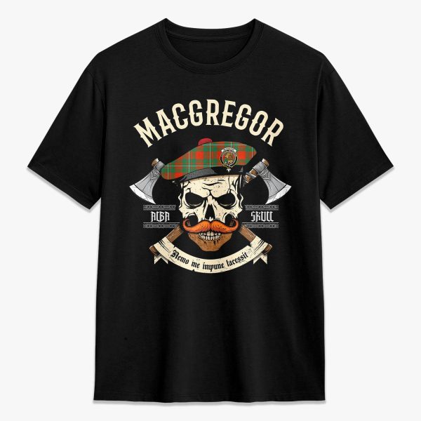 MacGregor Ancient Tartan Crest 2D T-shirt - Alba Skull Style For Discount
