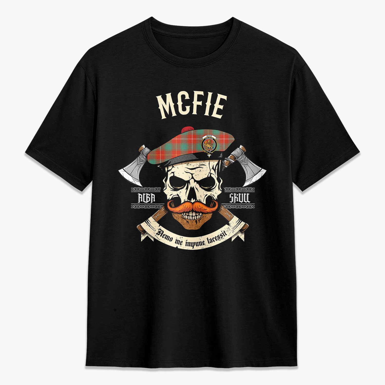 McFie Ancient Tartan Crest 2D T-shirt – Alba Skull Style Online Sale