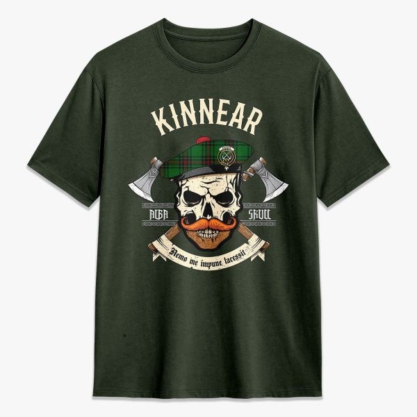 Kinnear Tartan Crest 2D T-shirt - Alba Skull Style Discount - Image 5