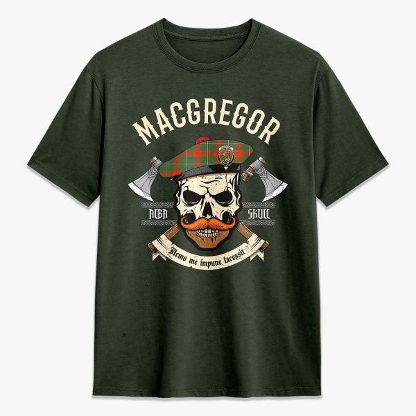 MacGregor Ancient Tartan Crest 2D T-shirt - Alba Skull Style For Discount - Image 5