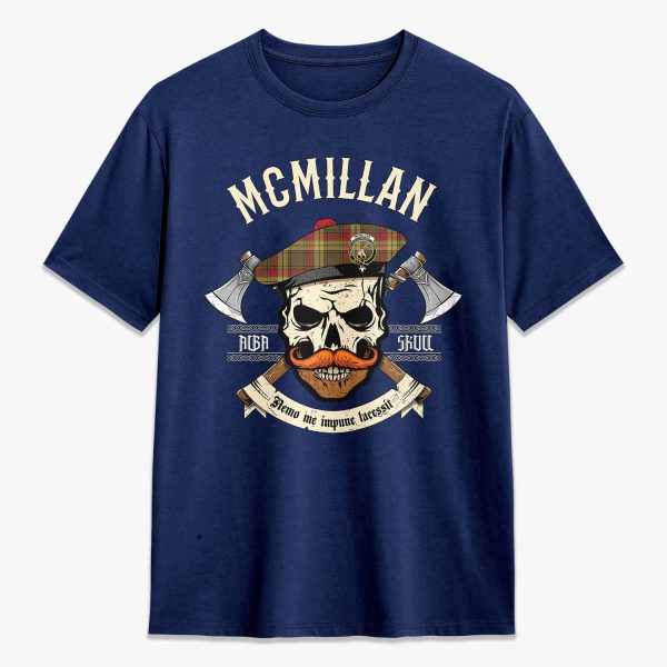 McMillan Old Weathered Tartan Crest 2D T-shirt - Alba Skull Style Cheap - Image 3