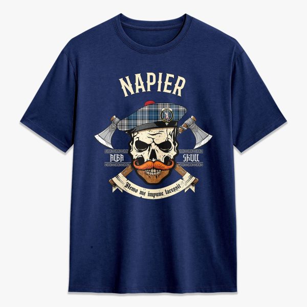 Napier Modern Tartan Crest 2D T-shirt - Alba Skull Style For Sale - Image 3