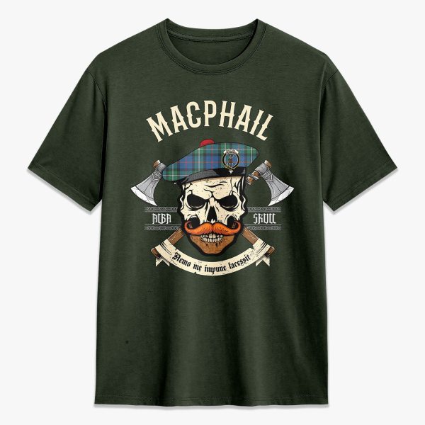 MacPhail Hunting Ancient Tartan Crest 2D T-shirt - Alba Skull Style on Sale - Image 5