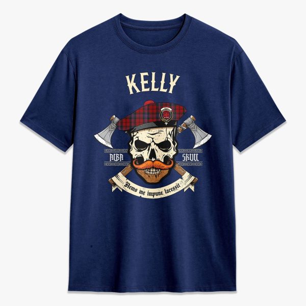 Kelly of Sleat Red Tartan Crest 2D T-shirt - Alba Skull Style Online Hot Sale - Image 3
