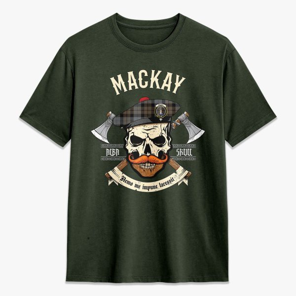 MacKay Weathered Tartan Crest 2D T-shirt - Alba Skull Style For Cheap - Image 5