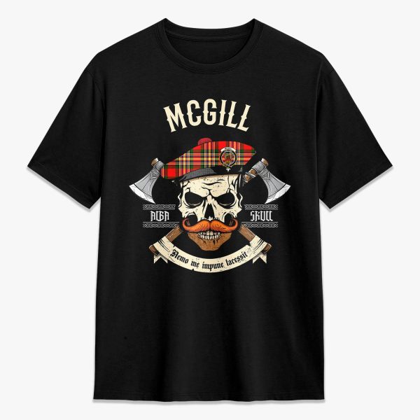 McGill Modern Tartan Crest 2D T-shirt - Alba Skull Style For Cheap