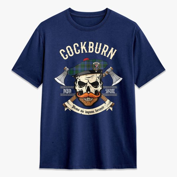 Cockburn Ancient Tartan Crest 2D T-shirt - Alba Skull Style For Sale - Image 3