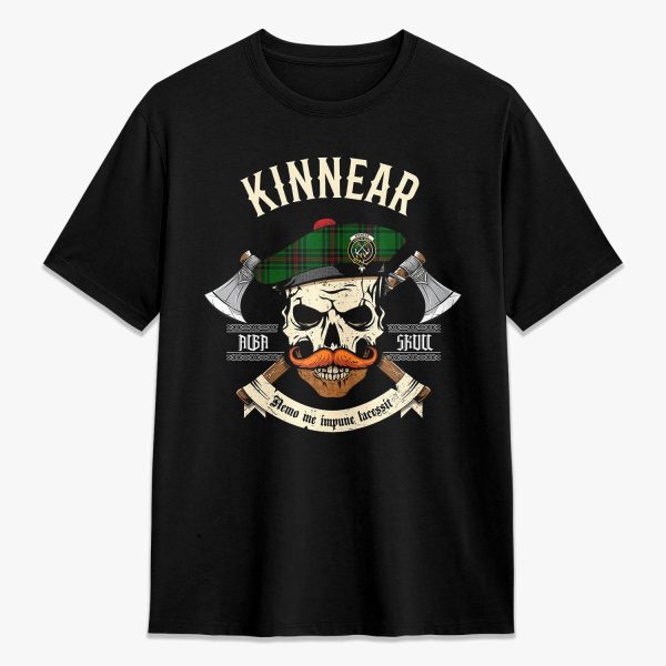 Kinnear Tartan Crest 2D T-shirt - Alba Skull Style Discount