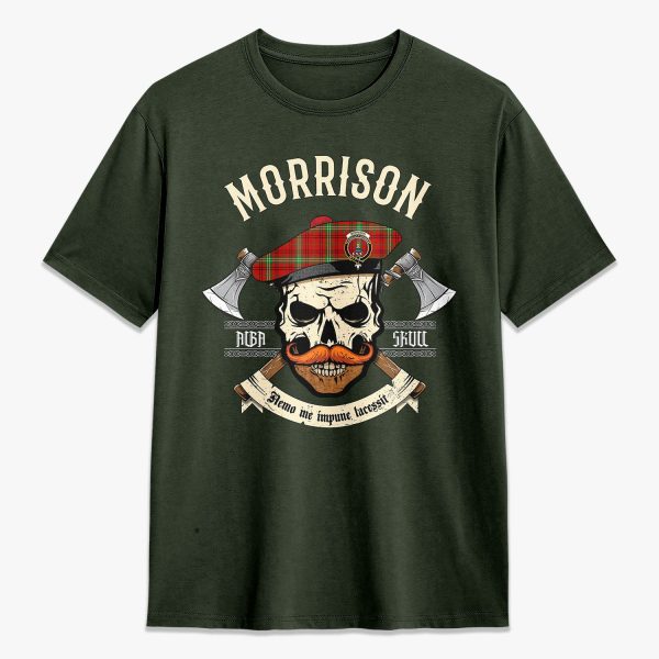 Morrison Red Modern Tartan Crest 2D T-shirt - Alba Skull Style Online now - Image 5