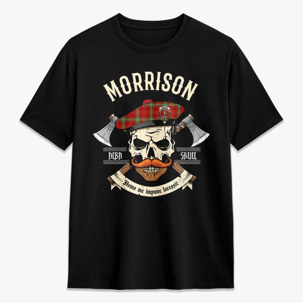 Morrison Red Modern Tartan Crest 2D T-shirt - Alba Skull Style Online now