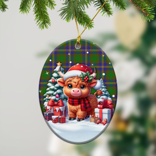 Strang (or Strange) Tartan Christmas Ceramic Ornament - Highland Cow Winter Style Supply - Image 3