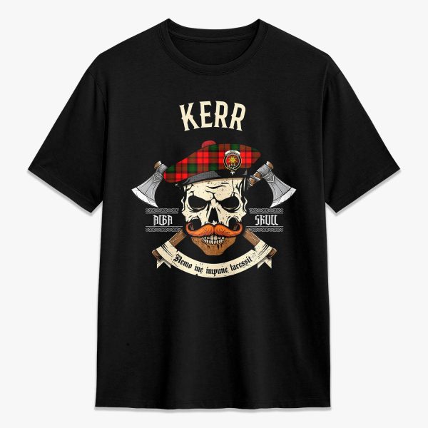 Kerr Modern Tartan Crest 2D T-shirt - Alba Skull Style For Cheap
