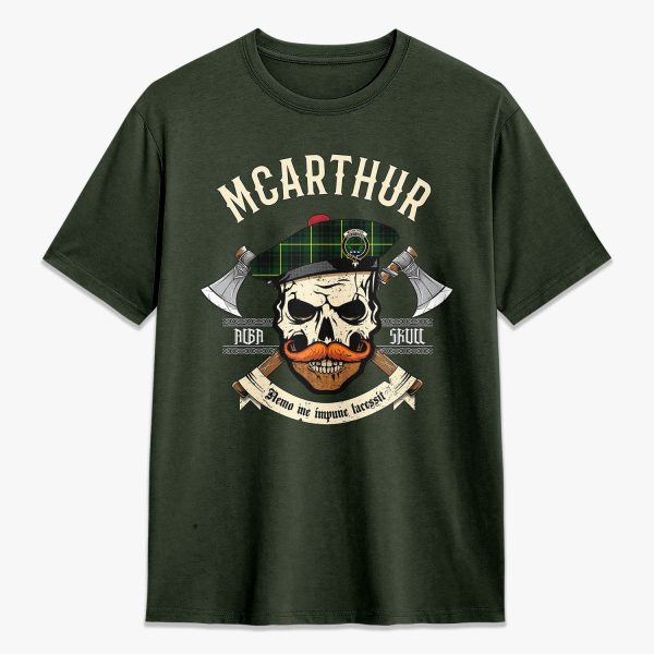 McArthur Modern Tartan Crest 2D T-shirt - Alba Skull Style Discount - Image 5