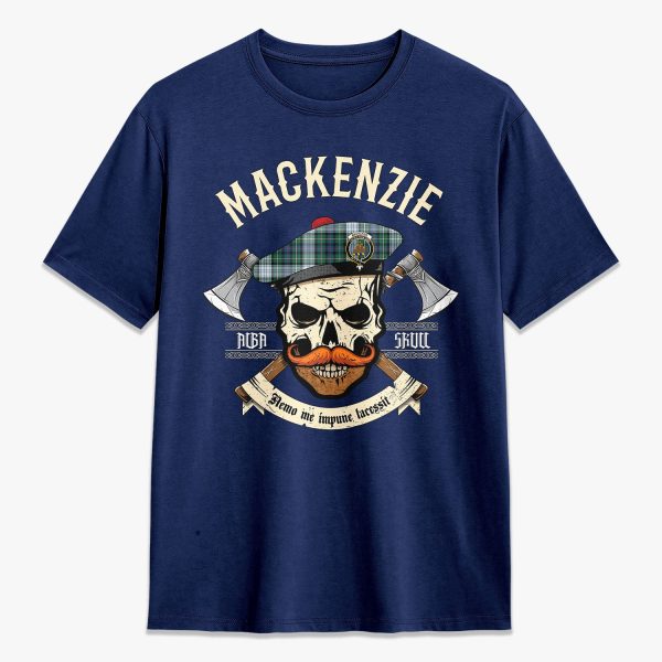 MacKenzie Dress Ancient Tartan Crest 2D T-shirt - Alba Skull Style For Discount - Image 3