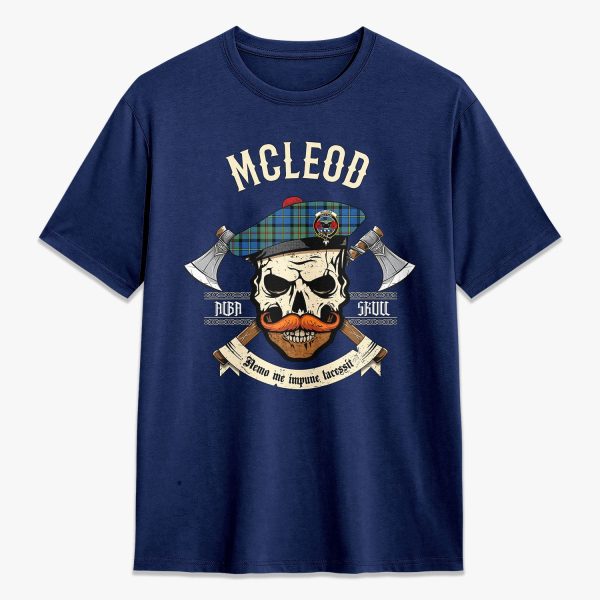 McLeod of Harris Ancient Tartan Crest 2D T-shirt - Alba Skull Style For Discount - Image 3