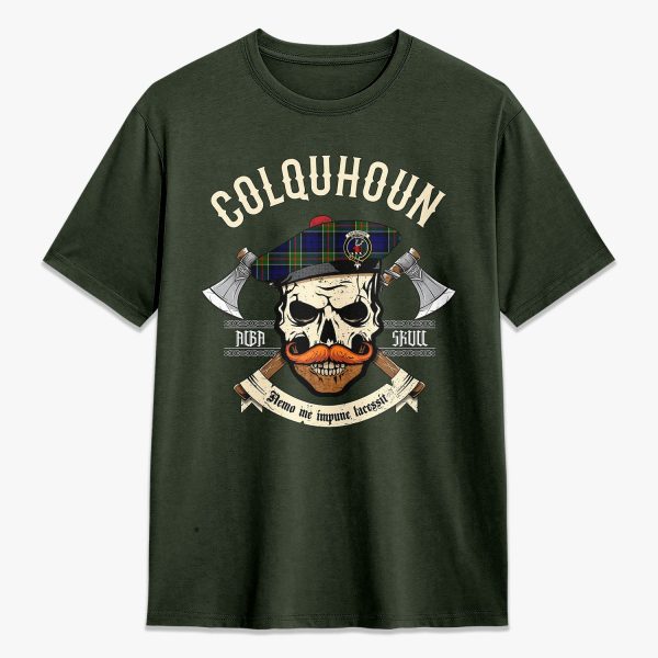Colquhoun Modern Tartan Crest 2D T-shirt - Alba Skull Style on Sale - Image 5