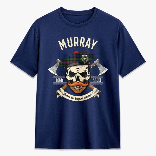 Murray of Atholl Modern Tartan Crest 2D T-shirt - Alba Skull Style For Cheap - Image 3