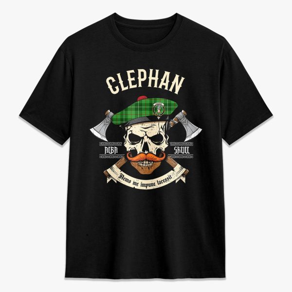 Clephan (or Clephane) Tartan Crest 2D T-shirt - Alba Skull Style Online Sale