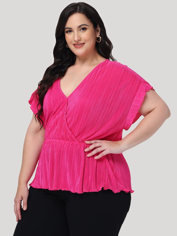 Plus Flutter Sleeve Wrap Top For Cheap - Image 4